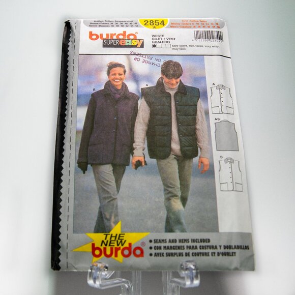 Burda 2854 unisex vest sewing pattern multi-size - Picture 1 of 3